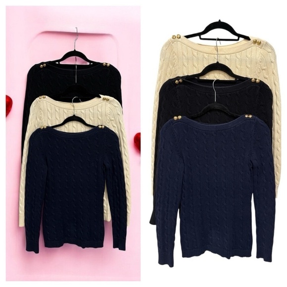 Lauren Ralph Lauren Cable Knit Sweaters Bundle 3 Gold Buttons Boat Neck size XS - Picture 1 of 8